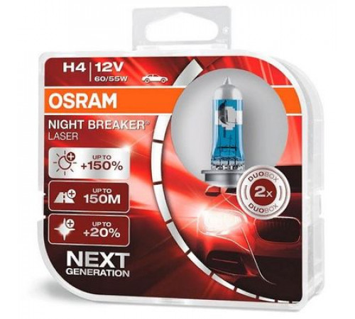 Лампы H4 12V 60/55W P43t +150% 4050K Eurobox OSRAM