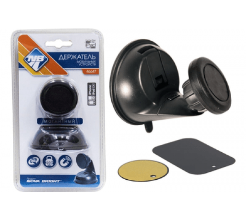 Держатель моб. устройств Nova Bright магнитный на малой подставке, присоска c фиксатором (круглый)