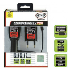 Зарядное устройство HEYNER для моб. устройств Премиум.3в1,для iPhone"5-12",iPad+2USB 12/24/220V